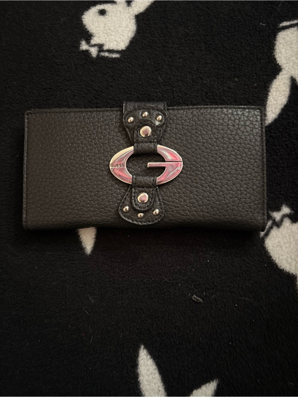 Guess Black Pebbled Leather Wallet with Signature G Buckle